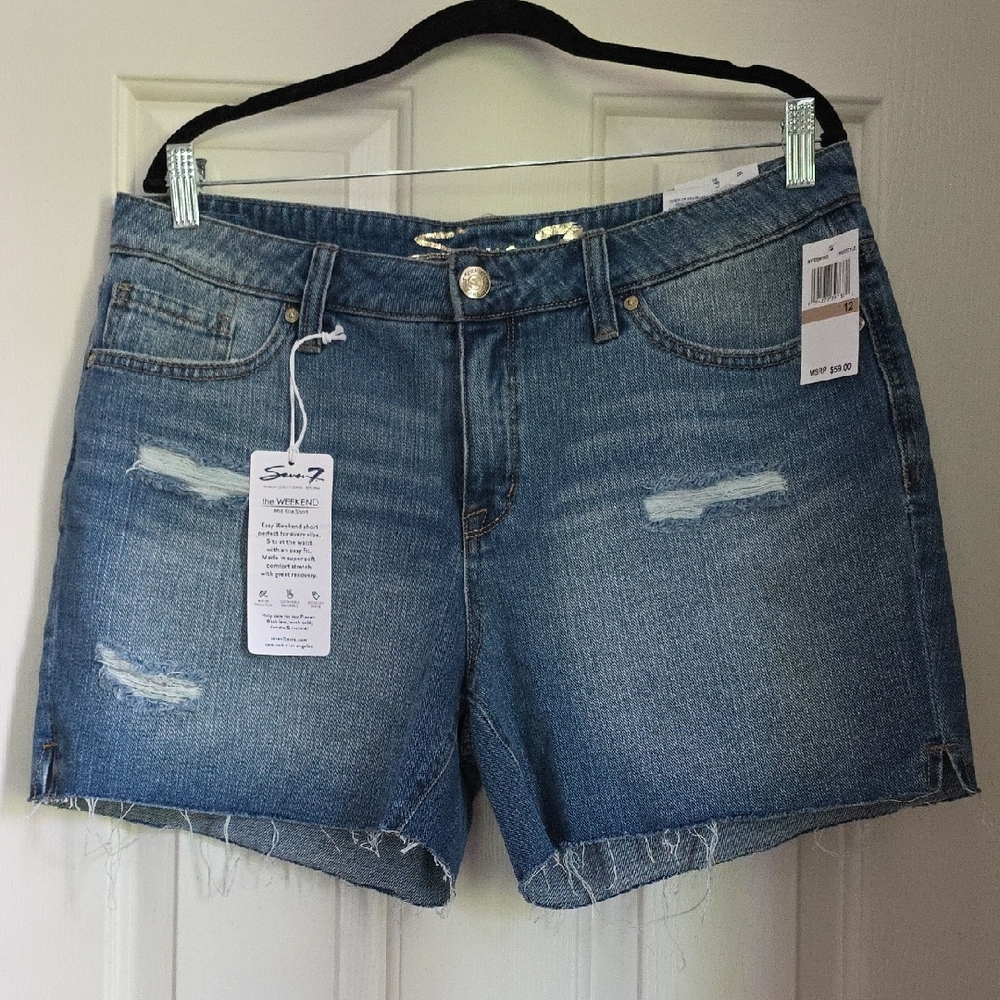 Seven7 Blue Jean Shorts with Distressed Details